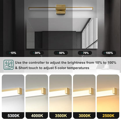 OKELI 32 Inch Bathroom Vanity Light Fixtures, Gold Modern Light Fixtures Over Mirror, 16W 5CCT Dimmable Wall Light