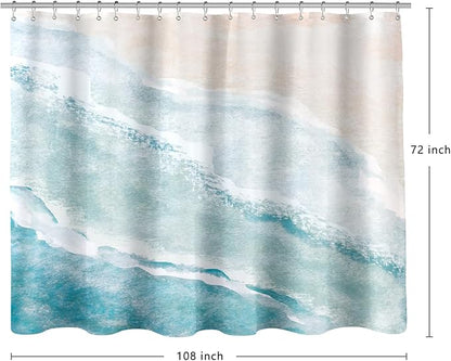 Extra Wide Beach Ocean Theme Shower Curtain 108 x 72, Teal Nautical Coastal Shower Curtains for Claw Foot Tub, 108 inch Seashell Starfish Coral Shower Curtain Set with 18 Pack Plastic C-Hooks