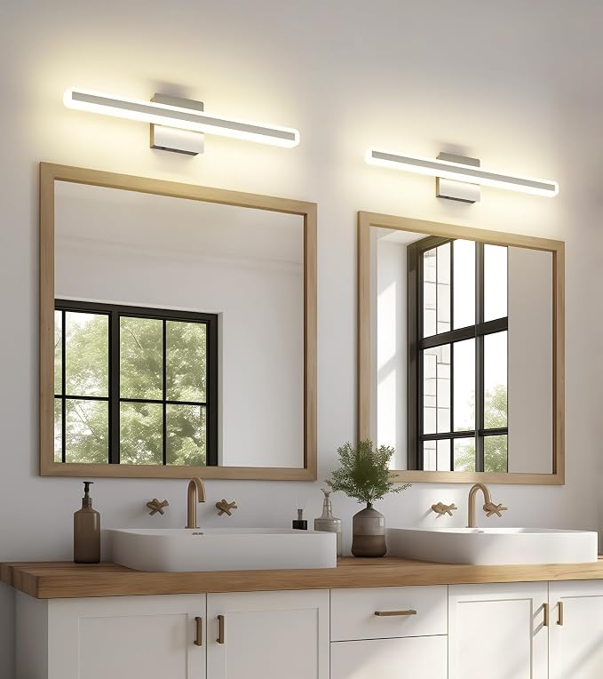 JUSHENG Brushed Nickel Vanity Lights for Bathroom, 5CCT Dimmable Vanity Light Bar, Modern LED Bathroom Lighting Fixtures Above Mirror 24'' Inch 20W