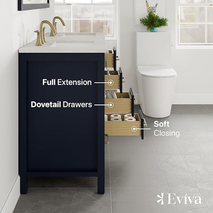 Eviva Aberdeen 48 Inch Bath Vanity with Sink Blue Bathroom Vanity with Carrara Quartz Top Freestanding Double Sink Bath vanities with Spacious Storage -Bathroom Sink Cabinet and top Combo