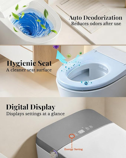 Luxury Smart Toilet with Bidet Built In, Auto Open/Close Lid & Seat, Blackout Flush, Foam Shield, Odor Control, ADA Comfort Height One Piece Elongated Toilet, Tank Built-In, Heated Seat