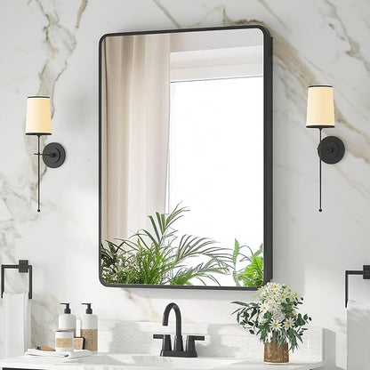 Medicine Cabinet 20 x 28 Inch, Black Bathroom Medicine Cabinet with Mirror,Metal Beveled Mirror, Adjustable Shelves, Recessed or Wall Mount, Sturdy & Solid, Bathroom Mirror with Storage