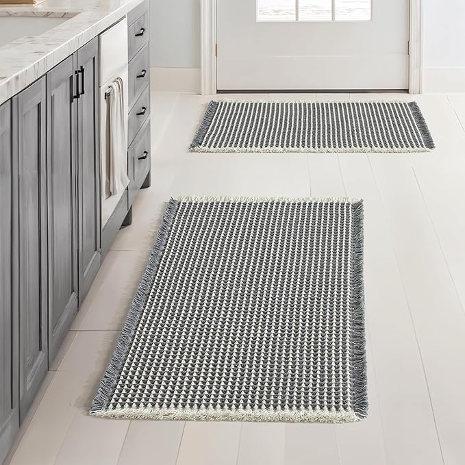 MIULEE Set of 2 Waffle Bathroom Rugs Dark Grey&Cream Bath Mat 17x24 Inch | Non Slip, Super Absorbent, Washable, Ultra Soft, Rubber Backed, Small Boho Bath Rugs for Bathroom Floor Tub Shower