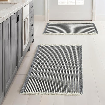 MIULEE Set of 2 Waffle Bathroom Rugs Dark Grey&Cream Bath Mat 17x24 Inch | Non Slip, Super Absorbent, Washable, Ultra Soft, Rubber Backed, Small Boho Bath Rugs for Bathroom Floor Tub Shower
