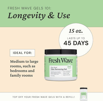 Fresh Wave Odor Eliminator Gel 2-Pk 15oz & 7oz Air Freshener, Mix Pack | Plant-based formula. No parabens or harsh chemicals. EPA Safer Choice. Bathroom & closet odor absorber. Refillable.