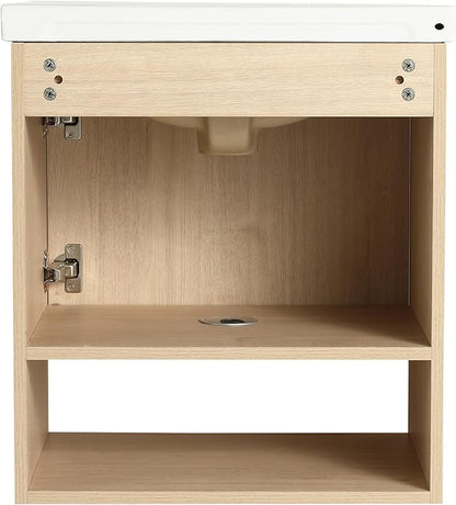 Malwee 20" Floating Bathroom Vanity with Sink, 20 Inch Single Sink Wall Mounted Bathroom Vanity, with 1 Door and White Ceramic Basin Top for Small Space, Plywood(066-20MA)