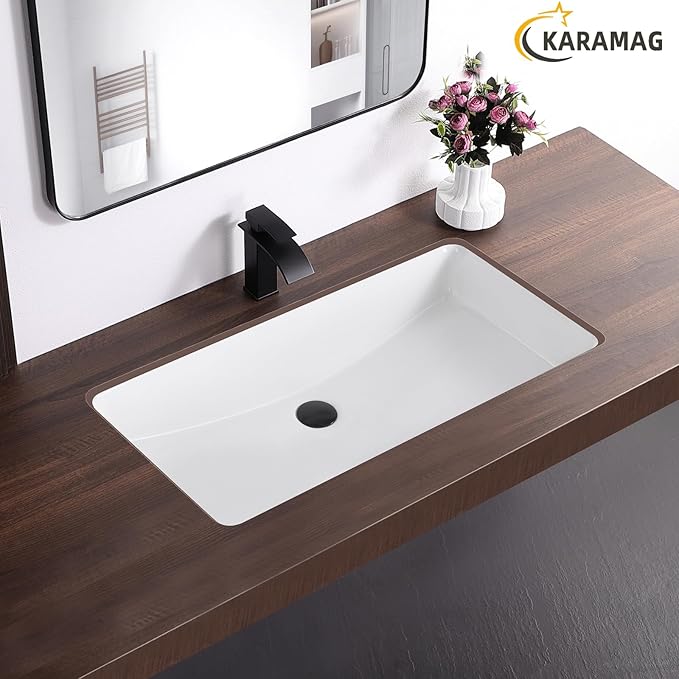 32 Inch Undermount Bathroom Sink Rectangle Undermount Sink White Ceramic Under Counter Bathroom Sinks with Overflow (31.9"x16.5")