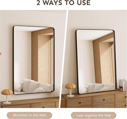 36"x24" Bathroom Vanity Mirror for Wall Aluminum Framed Farmhouse Rectangle | Anti-Rust, HD Reflection Anti-Desilvering, Distortion Free, Tempered and Shatter-Proof Wall Mounted Mirror, Black