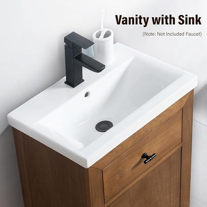 HOMEBEYOND 20" Bathroom Vanity with Single Sink & Ceramic Top, MDF Material Vanity Cabinet with Basin Combo, Soft-Closing Doors, Removable Shelf, Backsplash, Tan