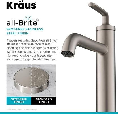 KRAUS Ramus Single Handle Vessel Sink Bathroom Faucet with Pop-Up Drain in Matte Black, KVF-1220MB-2PK