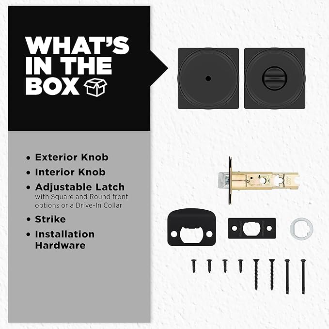 Kwikset Maven Interior Privacy Door Knob with Lock, Square Door Handle for Bathroom and Bedroom, Matte Black Keyless Turn Lock Doorknob, with Microban Protection