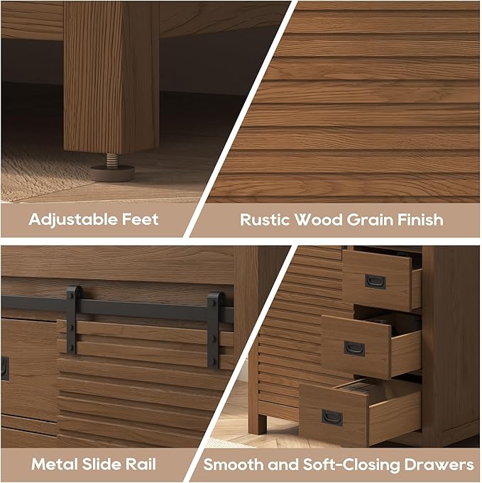 30 Inch Bathroom Vanity with Sink, Farmhouse Solid Wood Frame Vanity with Sink, Sliding Barn Door Bathroom Storage Cabinet with Soft-Closing Dovetail Drawers, Brown Oak