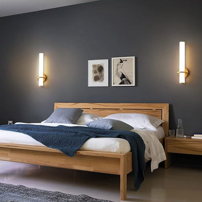 Gold Bathroom Wall Sconces Set of 2: 18 Inch Modern Sconces Wall Lighting 18W LED Dimmable Wall Light with Acrylic Lampshade, Brushed Gold Sconces for Bedroom Living Room Hallway (Hardwired)