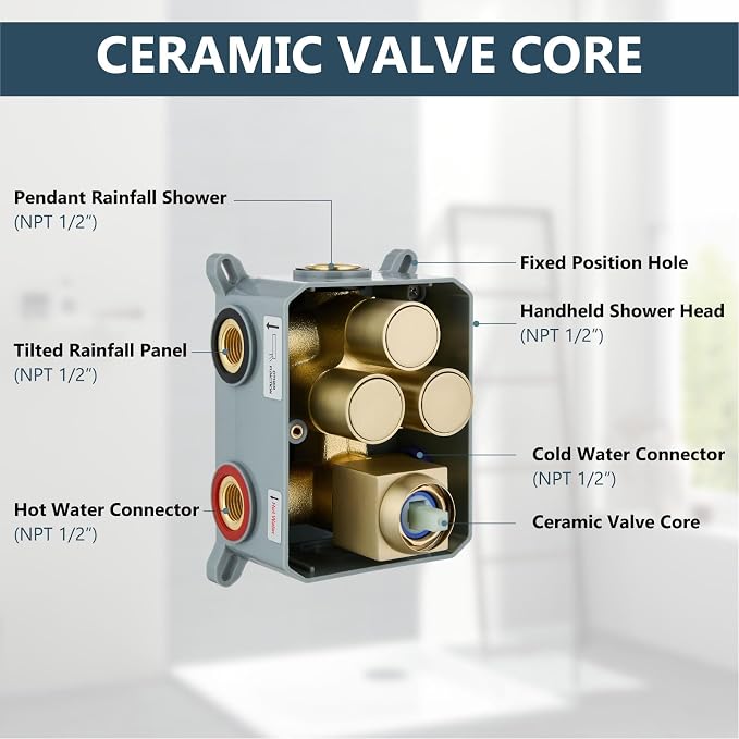 Aolemi Ceiling Shower Faucet Set System Dual Head 10&6 Inch Brushed Gold | 2 in 1 Handheld Spray,Shower Valve and Trim Kit,Push Button Diverter, 10"Top+6" Wall Rain Head,Bathroom Mixer for Couple