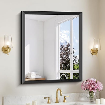 Black Bathroom Mirror 30 x 36 Inch Rectangle Wave Beveled Frame for Wall Bathroom Vanity Mirror for Over Sink, Tempered Glass,for Entryway Hangs, Bathroom Living Room Horizontal or Vertical