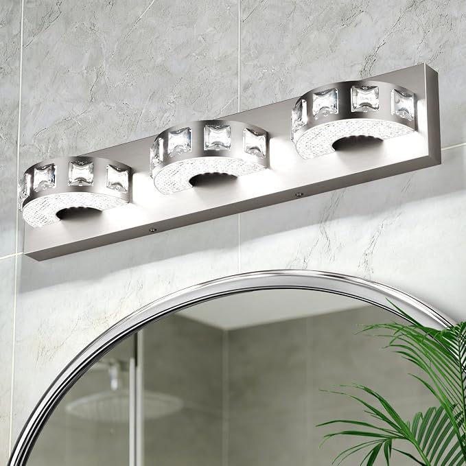 LED Modern Bathroom Vanity Light Fixtures (3-Light, 24W, 21.6-Inch), Brushed Nickel Bathroom Wall Lighting Fixtures Over Mirror (Cool White 5500K) for Mirror, Living Room, Kitchen, Hallway, Cabinet