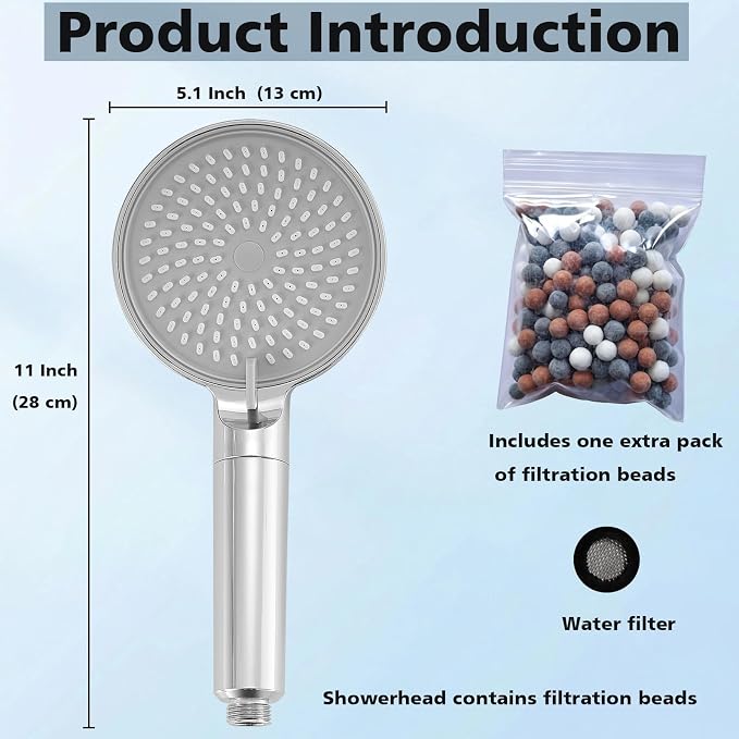 Filtered Shower Head with Handheld High Pressure 3 Spray Mode Showerhead | Detachable Shower Head Water Softener Filters Beads for Hard Water Remove Chlorine (Chrome)