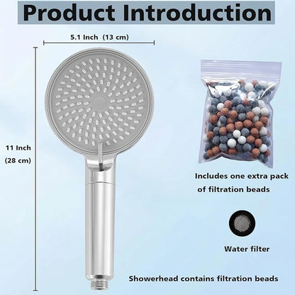 Filtered Shower Head with Handheld High Pressure 3 Spray Mode Showerhead | Detachable Shower Head Water Softener Filters Beads for Hard Water Remove Chlorine (Chrome)