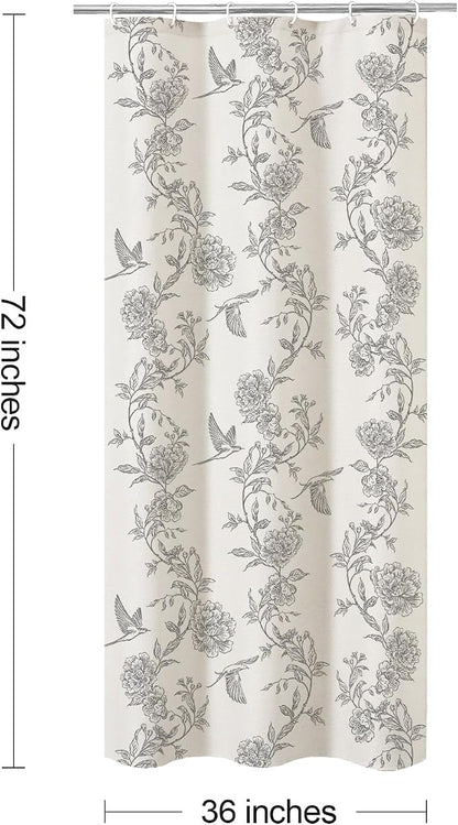 MitoVilla Small Stall Grey Cotton Shower Curtain for Bathroom,36 x 72 | Narrow Half Cottagecore Hummingbird Spring Shower Curtains, Modern Farmhouse Country Floral Bathroom Décor, 36 x 72