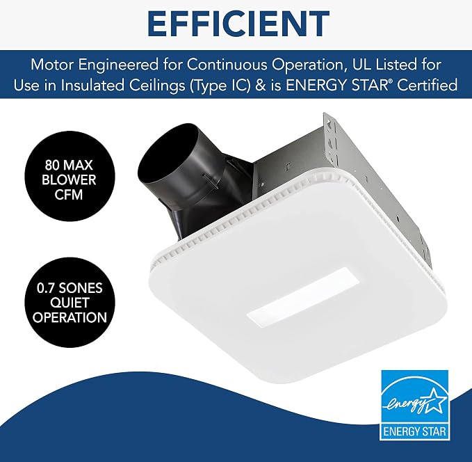 Broan-NuTone AER80CCTK CleanCover Bath Fan, 80 CFM, 0.7 Sone, with Selectable CCT LED Light, Energy Star & MHB4 Hanger Bar Set for InVent Series Bath Exhaust Fans, Silver, Steel, 4 Pieces