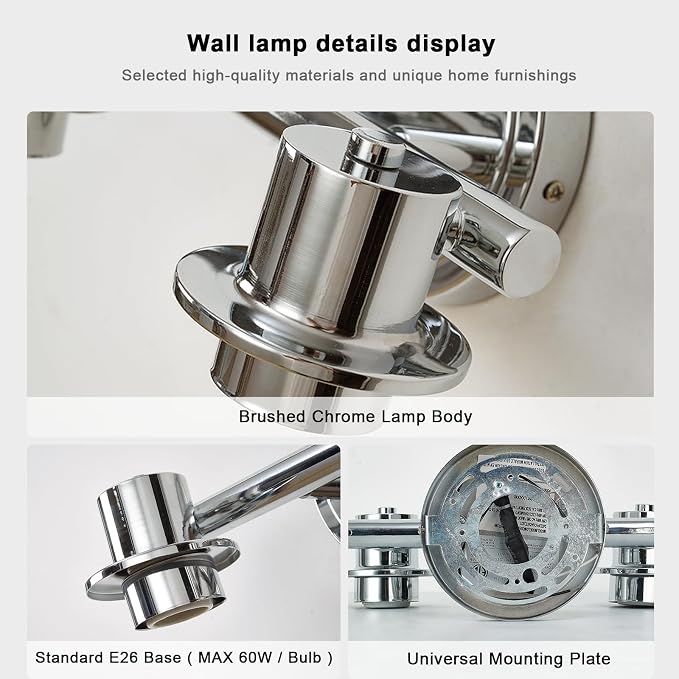 3 Light Bathroom Wall Light Fixtures Chrome Bathroom Wall Sconce with Clear Glass Lights Over Mirror Vanity Lights E26 Base