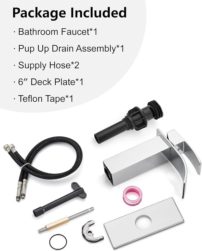 Midanya Bathroom Faucet with Waterfall Spout, Single Hole or 3-Hole Deck Mount, 304 Stainless Steel Sink Faucet with Pop-Up Drain, RV Vanity Compatible,Polish Chrome
