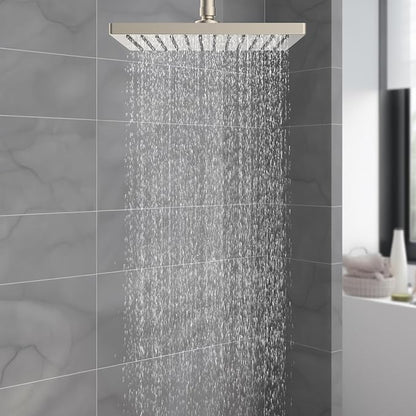 Hibbent cUPC Certified High Pressure 12'' Rain Shower Head, Brushed Nickel | Thickness Metal Showerhead, Square Large Bathroom Rainfall Shower Head, Adjustable Brass Ball, Waterfall Full Body Coverage