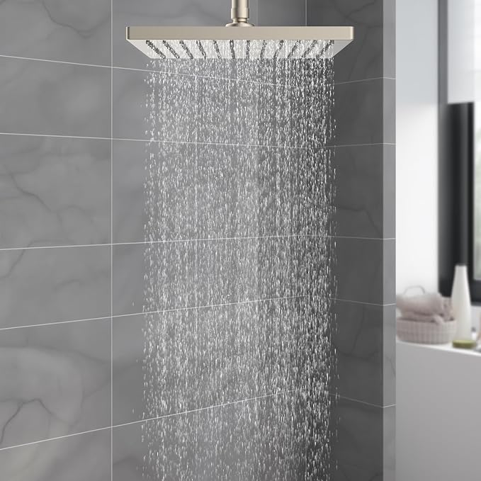 Hibbent cUPC Certified High Pressure 10'' Rain Shower Head, Brushed Nickel | Metal Square Bathroom Waterfall Thickness Shower Heads, High-flow Fixed Rainfall Showerheads, Adjustable Brass Ball Joint