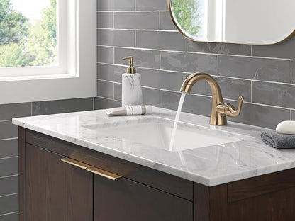 Delta Arvo 1 Hole Brushed Gold Bathroom Faucet with Sprayer, Single Hole Bathroom Sink Faucet with Pull Out Sprayer for Vanity, Push-Pop Drain, Champagne Bronze 15840LF-CZPD