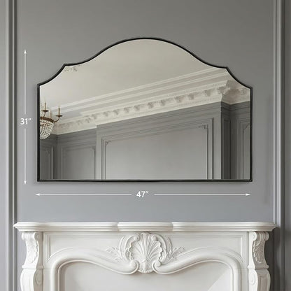 Besdomus Black Scalloped Wall Mirror: 47"x31" Large Wooden Fireplace Mirror | Modern Minimalist Decorative Arched Mirror for Vanity/Dresser/Bedroom/Entryway/Bathroom/Living Room/Dining Room/Over Sink