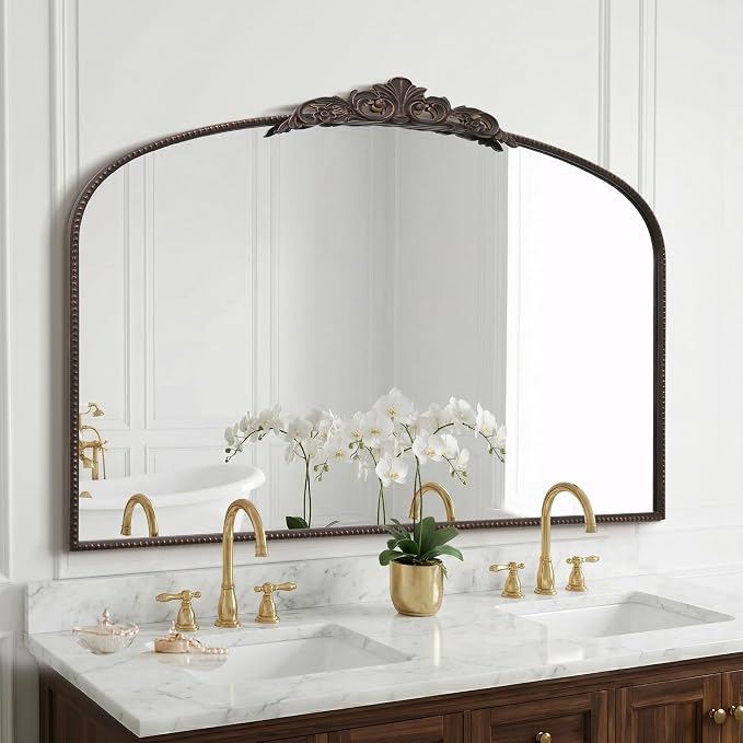 Micasso Large Bronze Vintage Mirror: 48"x33" Baroque Antique Wall Mirror | Traditional Ornate French Decorative Arched Mirror for Bedroom/Bathroom/Fireplace/Entryway/Hallway/Living Room/Dining Room