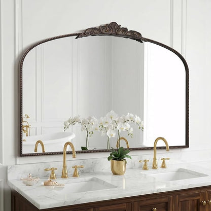 Micasso Large Bronze Vintage Mirror: 48"x33" Baroque Antique Wall Mirror | Traditional Ornate French Decorative Arched Mirror for Bedroom/Bathroom/Fireplace/Entryway/Hallway/Living Room/Dining Room