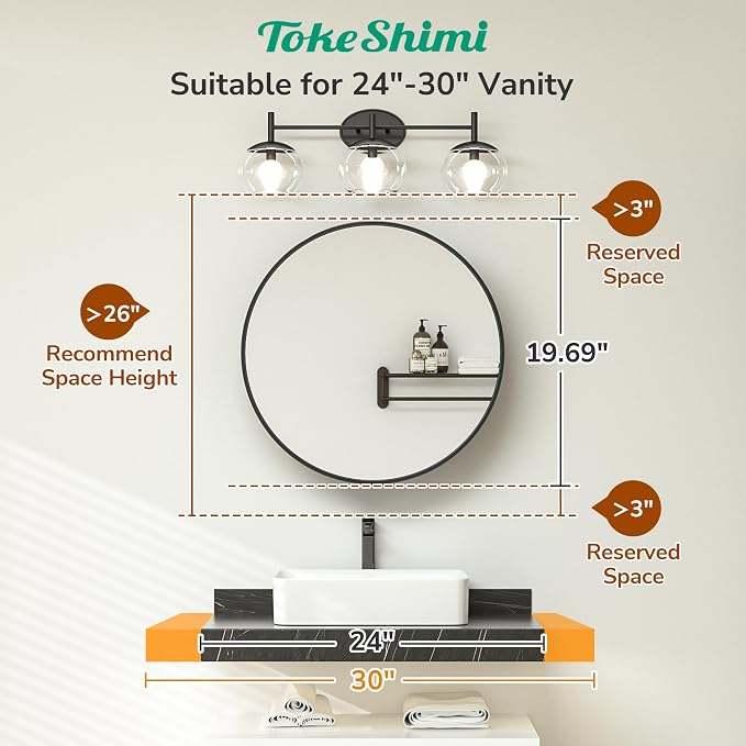 TokeShimi 20 x 20 Round Medicine Cabinet with Mirror, Black Circle Medicine Cabinet for Bathroom with Metal Frame, Detachable Shelves, Shatterproof, Surface Mount Only