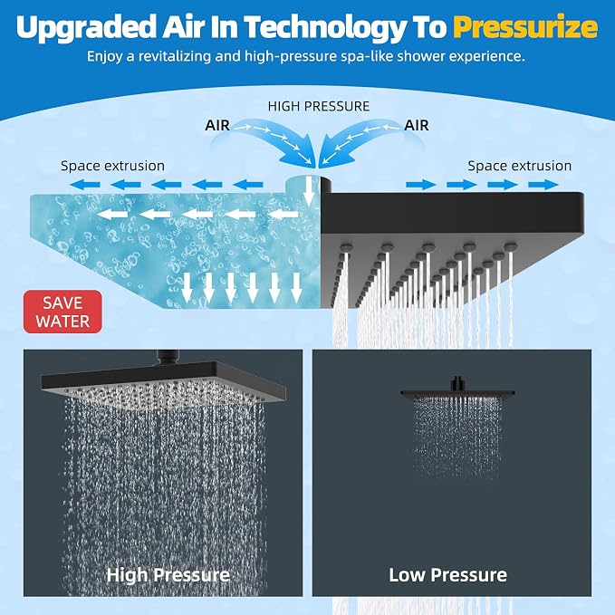 Hibbent cUPC Certified Thickness Metal 8'' Rain Shower Head, Matte Black | High Pressure Shower Head, Bathroom Waterfall Shower Heads, High Flow Fixed Showerheads with Adjustable Brass Ball Joint
