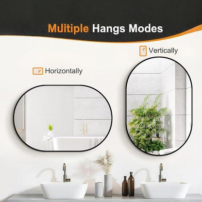 40x28 Black Oval Bathroom Mirror for Over Sink, Aluminum Frame | HD Reflection No Distortion, Aluminum Frame, Mounting Hardware for Vertical or Horizontal Mount