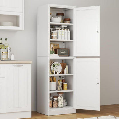 Tall Metal Narrow Bathroom Storage Locker Cabinet 67" H, Tall White Pantry Cabinets with 4 Adjustable Shelves and 2 Lockable Doors for Kitchen, Home Office, Living Room, Dining Room