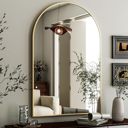 HARRITPURE Arched Wall Mirror 24"x36" Gold Metal Frame Vanity Mirrors | Aluminum Alloy Frame Bathroom Mirror Living Room, Bedroom and Entryway