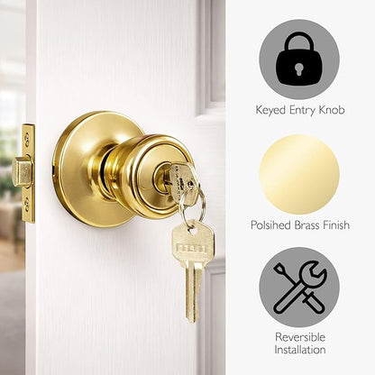 Design House 728329 Terrace 6-Way Universal Entry Door Knob and Single Cylinder Deadbolt Polished Brass