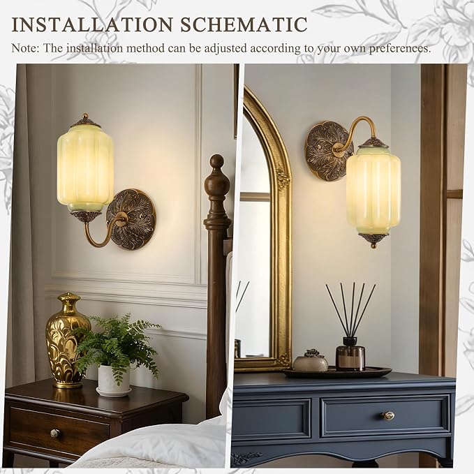 Vintage Gold Milk Glass Wall Sconce - Vintage Green Shade & Brass Finish Base - Indoor Hardwired Wall Lighting Fixture for Living Room, Bedroom, Hallway, Entryway (Bulbs Included)- Green