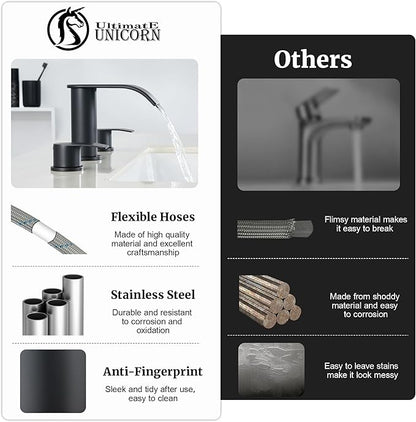 Ultimate Unicorn Black Bathroom Sink Faucet 3 Hole - 8 Inch Rv Vanity Lavatory Utility Faucets Centerset - 2 Handle Restroom Modern Matte Black Bathroom Faucet Widespread with Pop Up Drain