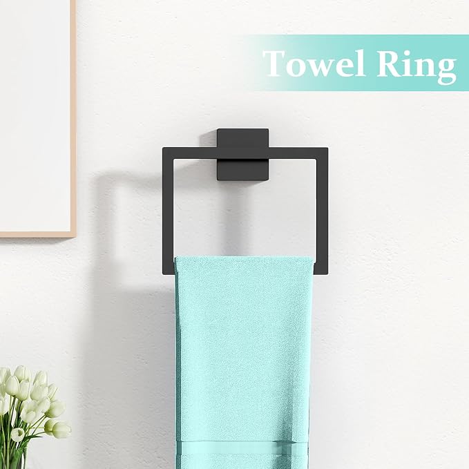 FEILERN 20-Piece Matte Black Bathroom Hardware Set, 24 Inch Towel Bar Set | Towel Racks for Bathroom, Towel Bar, Black Bathroom Accessories, Toilet Paper Holder Wall, Square Towel Ring, Towel Hooks