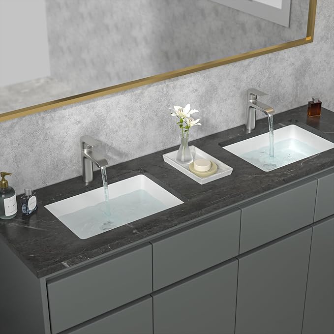 Sarlai Bathroom Sink Undermount Rectangular - 20"x14" Pure White Rectrangle Undermount Sink Porcelain Ceramic Lavatory Vanity Bathroom Sink
