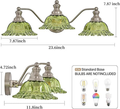 Brushed Nickel Green 3 Light Vanity Light Bathroom Light