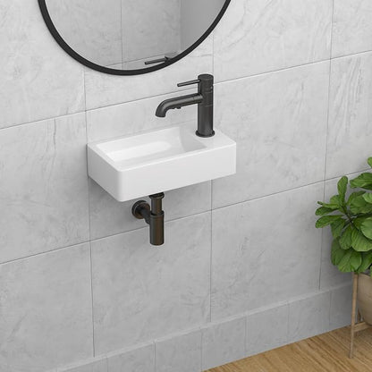 Wall Mount Bathroom Sink 18"x 10" Floating Bathroom Vessel Sink | Rectangular Wall Mount Ceramic Sink Wall Hung Bathroom Lavatory Wash Hand Basin Floating Wall Hung Sinks