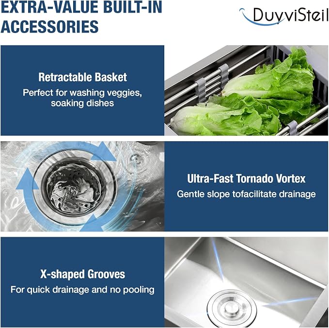 33 Inch Drop In Kitchen Sink, 16 Gauge Stainless Steel Kitchen Sink Single Bowl Sinks with Drain Strainer (33"x19"x9")