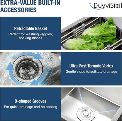 33 Inch Drop In Kitchen Sink, 16 Gauge Stainless Steel Kitchen Sink Single Bowl Sinks with Drain Strainer (33"x19"x9")