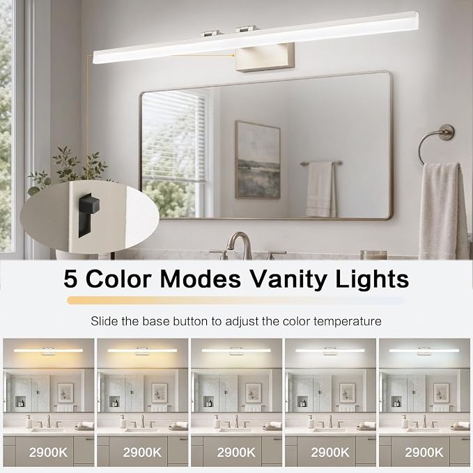 SOLFART Vanity Lights for Bathroom Retractable: 48 Inch 5CCT Brushed Nickel Led Bathroom Light Fixtures Dimmable Adjustable Head ETL Listed