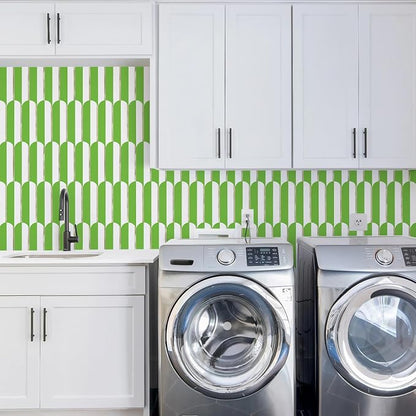 Vamos Tile Peel and Stick Backsplash Seamless Tile,Fish Scale,Matt,10-Sheet | 11.9''x10.8'',White & Grass Green PVC+Light Gold Stick on Backsplash Tile for Kitchen & Bathroom & Laundry & Camper