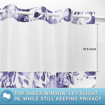 No Hook Floral Shower Curtain with Liner, Eucalyptus Purple, 71x74 | Snap in Liner, 3 in 1, Water Repellent, Easy Install, Machine Washable, Hotel Style for Bathroom, Watercolor Pattern