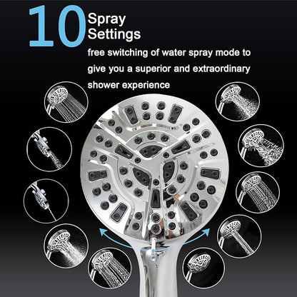 High Pressure Shower Head with Magnetic Back Fixed Base Design,Handheld Showerhead with Hose Set Stainless Steel 59 inches/5 ft 10-Setting 5 inches Large Face,Chrome Finish